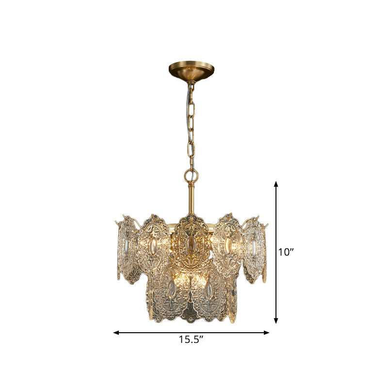 5/7 Heads Crystal Panels Taavita Lamp Modern Gold Canopy Tapered Slotted Pendant Lighting, 15.5"/19.5" w