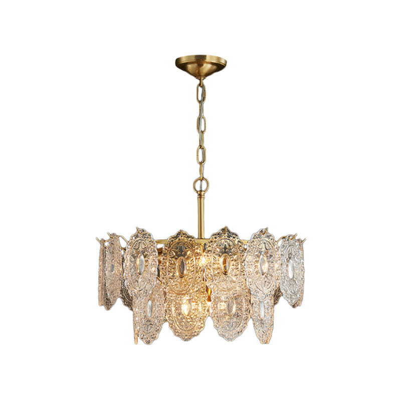 5/7 Heads Crystal Panels Taavita Lamp Modern Gold Canopy Tapered Slotted Pendant Lighting, 15.5"/19.5" w