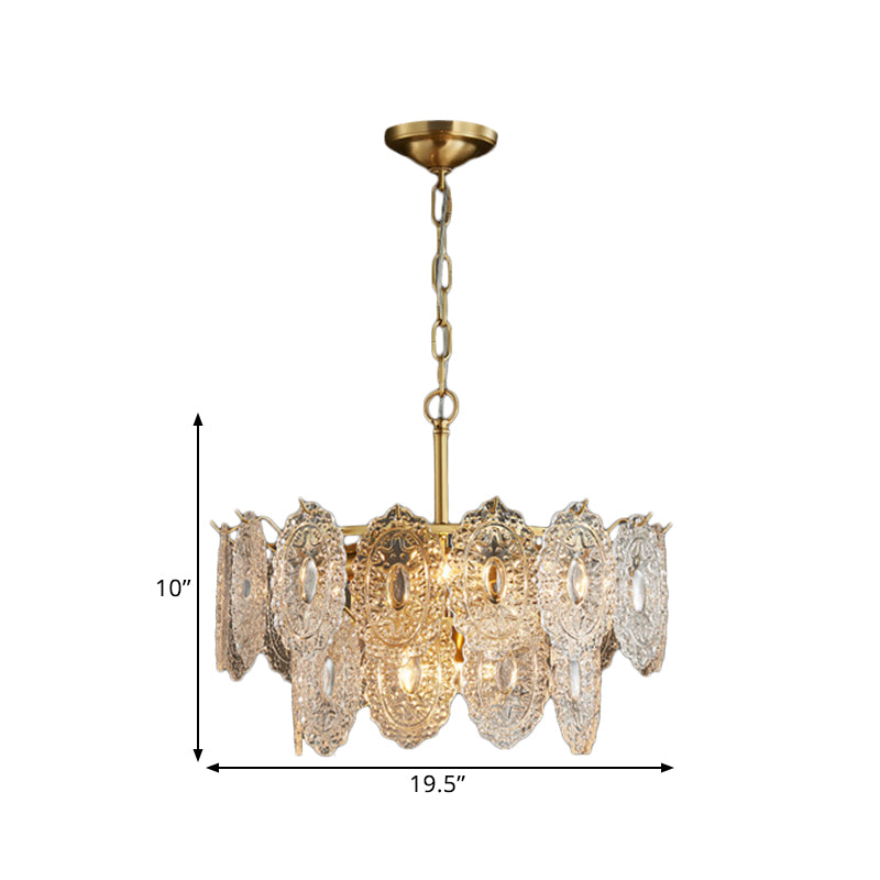 5/7 Heads Crystal Panels Taavita Lamp Modern Gold Canopy Tapered Slotted Pendant Lighting, 15.5"/19.5" w