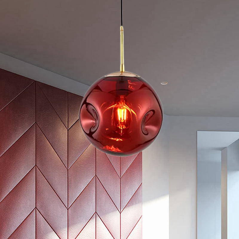 Modern Style 1-Bulb Pendant Light Fixture with Concave Glass Shade in Silver/Red - Taavita Hanging Light for Restaurant