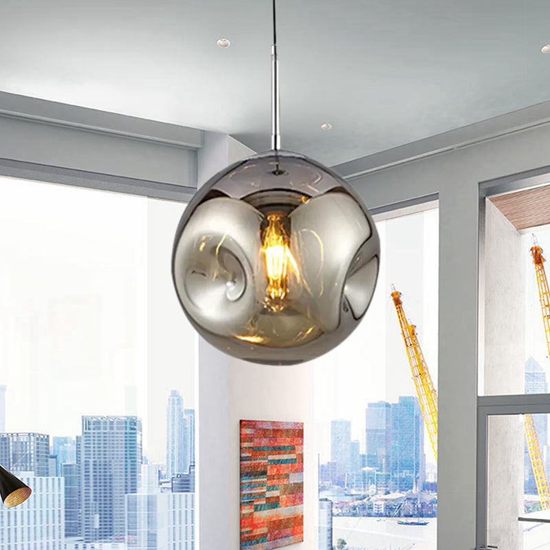 Modern Style 1-Bulb Pendant Light Fixture with Concave Glass Shade in Silver/Red - Taavita Hanging Light for Restaurant