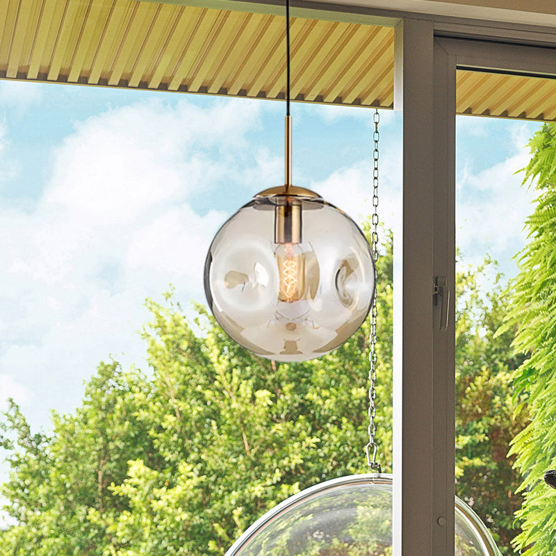 Modern Style 1-Bulb Pendant Light Fixture with Concave Glass Shade in Silver/Red - Taavita Hanging Light for Restaurant