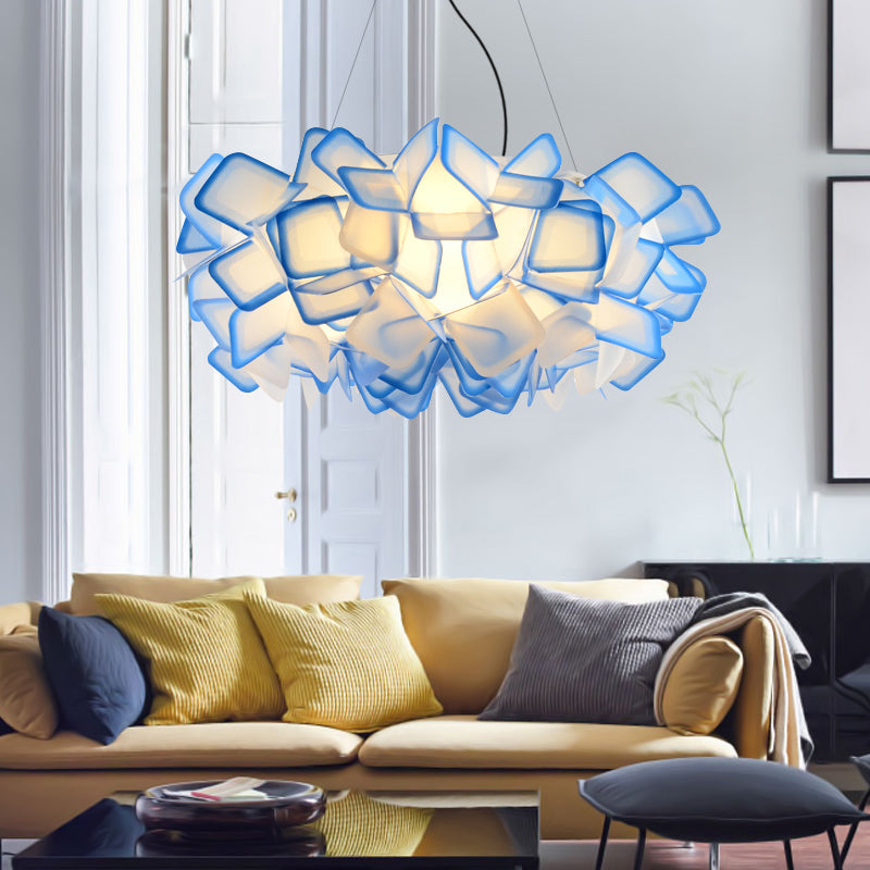 Hand-Worked Blooming LED Chandelier Modern Stylish Acrylic Blue/Purple Suspended Lighting Fixture, 21"/31" Wide Clearhalo 'Ceiling Lights' 'Modern Pendants' 'Modern' 'Pendant Lights' 'Pendants' Lighting' 1455894