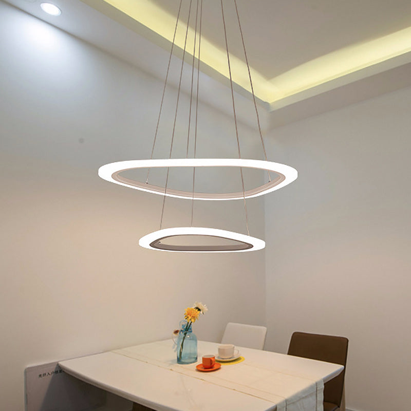 2/3-Tier Triangular Lounge Chandelier Acrylic Minimalism LED Hanging Pendant Light in Warm/White Light White 2 Tiers Clearhalo 'Ceiling Lights' 'Chandeliers' 'Modern Chandeliers' 'Modern' Lighting' 1459726