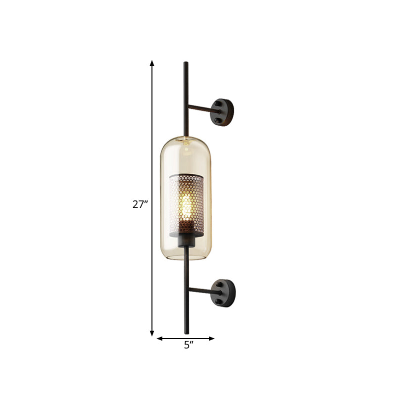 Taavita Glass Black Wall Light Lob 1 Colonial Wall Mounted Lamp with Inner Column Grid, 5 "/6" W.