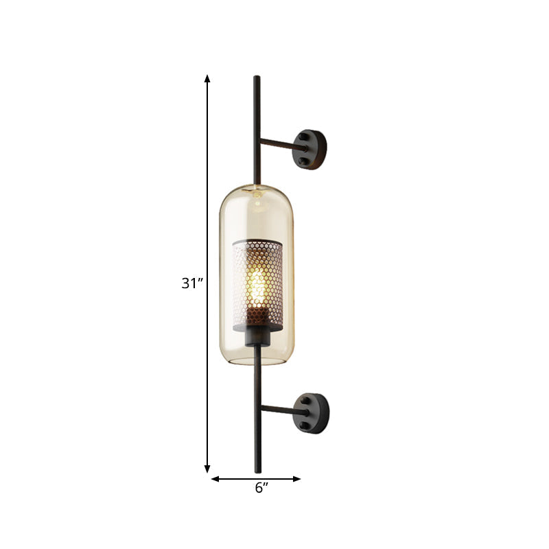 Taavita Glass Black Wall Light Lob 1 Colonial Wall Mounted Lamp with Inner Column Grid, 5 "/6" W.