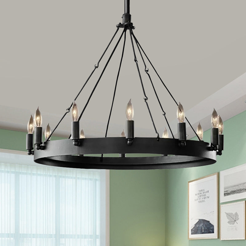 12/18-Light Round Hanging Chandelier Traditional Black Metal Pendant Light with Candle Design by Taavita