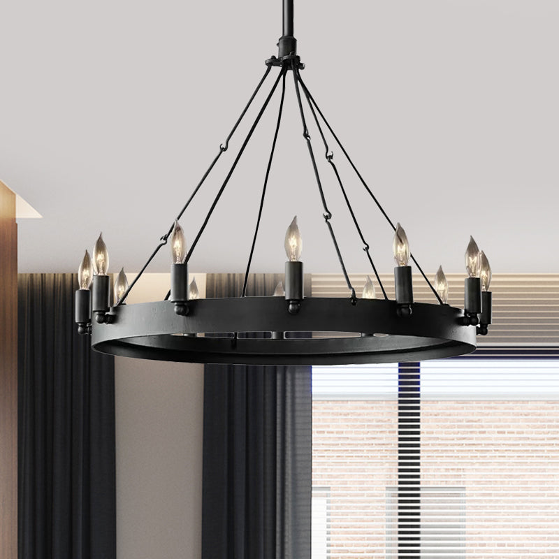 12/18-Light Round Hanging Chandelier Traditional Black Metal Pendant Light with Candle Design by Taavita