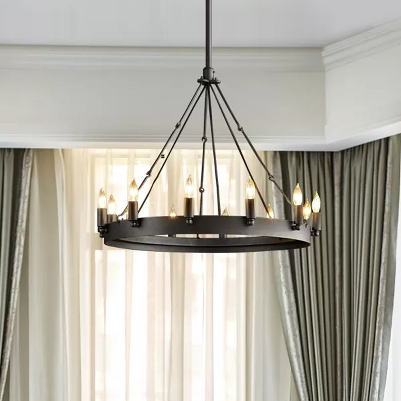 12/18-Light Round Hanging Chandelier Traditional Black Metal Pendant Light with Candle Design by Taavita