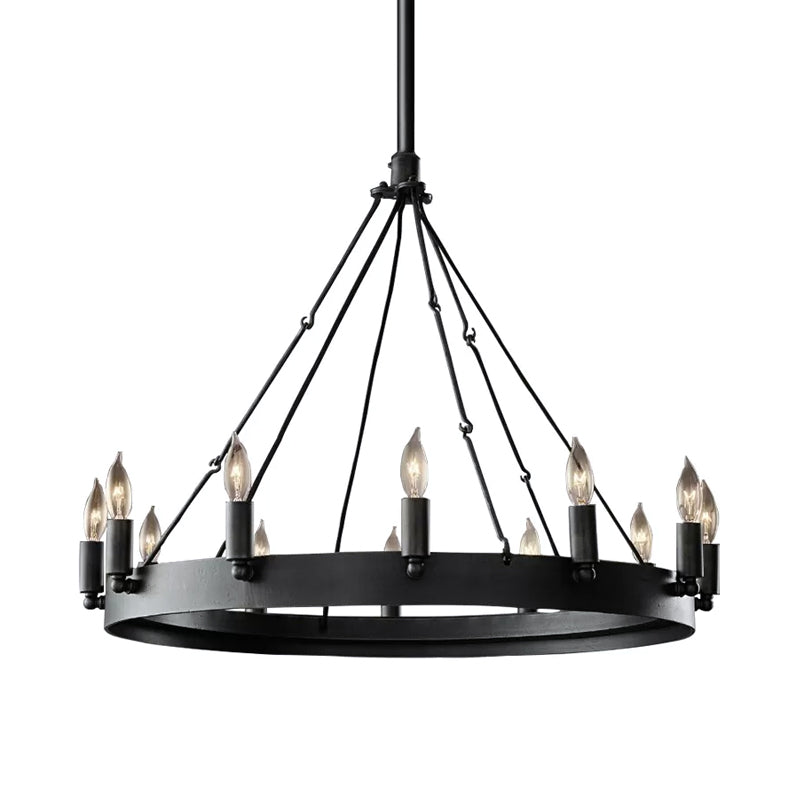 12/18-Light Round Hanging Chandelier Traditional Black Metal Pendant Light with Candle Design by Taavita