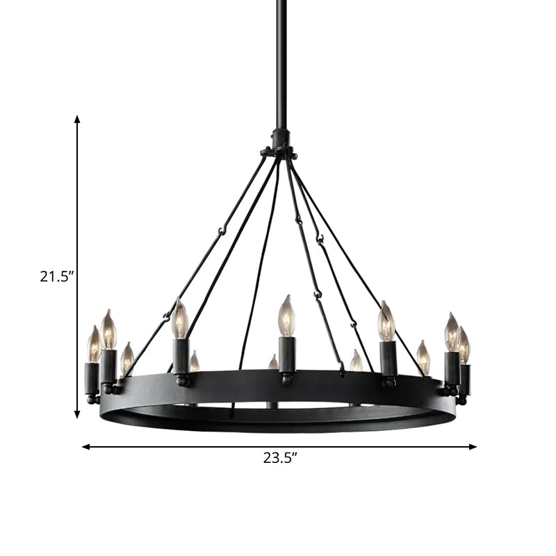 12/18-Light Round Hanging Chandelier Traditional Black Metal Pendant Light with Candle Design by Taavita