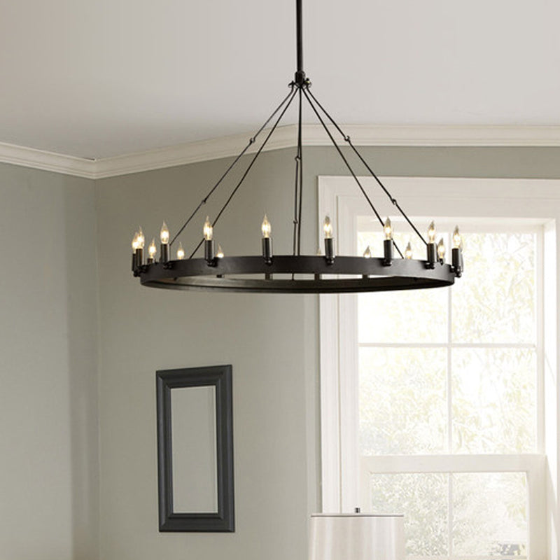 12/18-Light Round Hanging Chandelier Traditional Black Metal Pendant Light with Candle Design Clearhalo 'Ceiling Lights' 'Chandeliers' Lighting' options 1473793