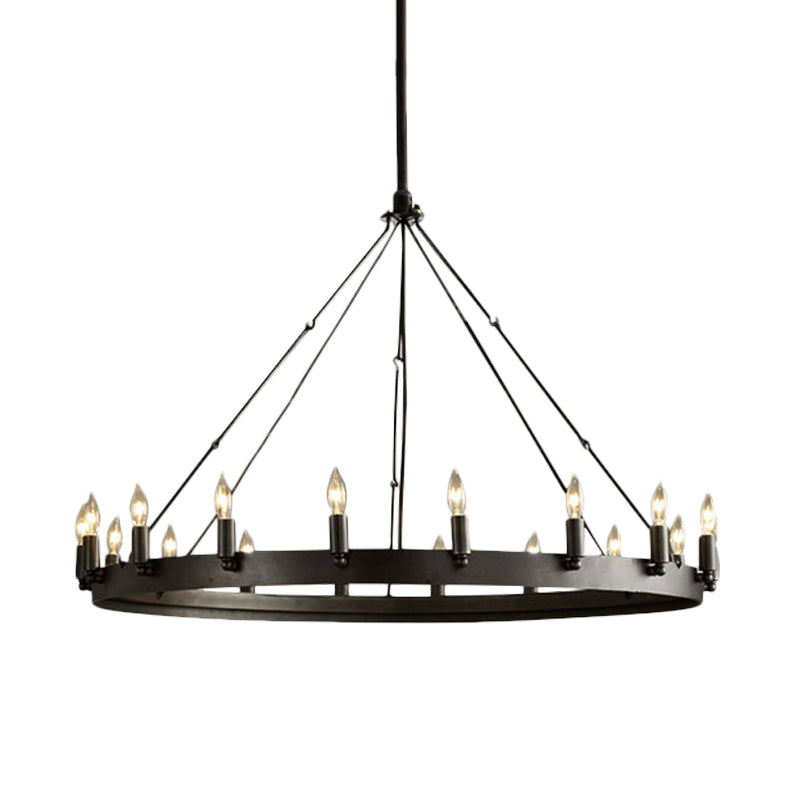 12/18-Light Round Hanging Chandelier Traditional Black Metal Pendant Light with Candle Design by Taavita