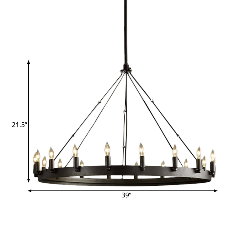 12/18-Light Round Hanging Chandelier Traditional Black Metal Pendant Light with Candle Design by Taavita