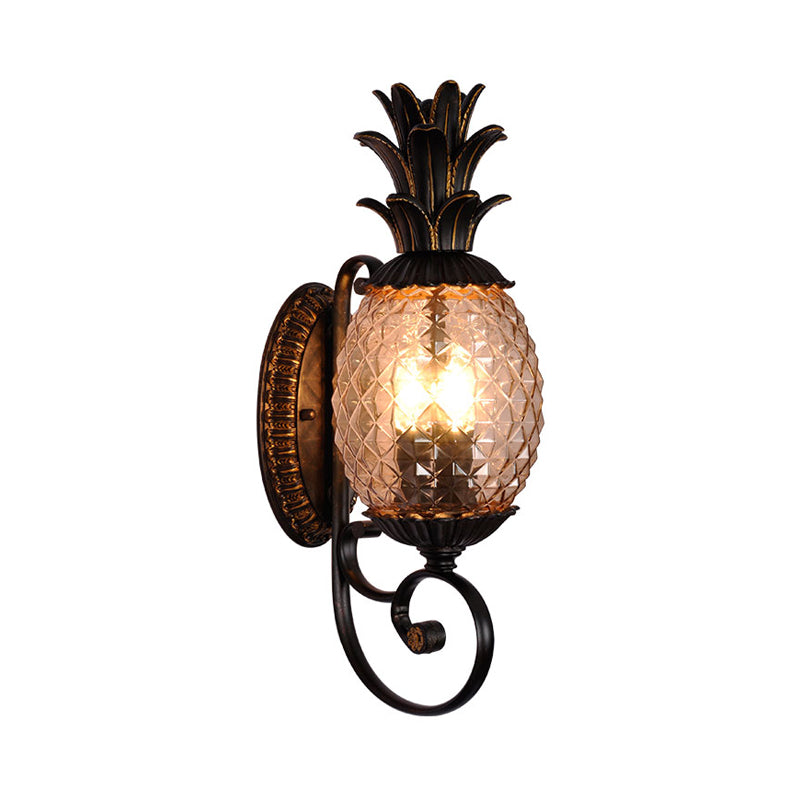 Taavita Antique Pineapple Wall Mount Light 1-Bulb Smoke Gray Ribbed Glass Wall Lamp in Brass for Outdoor Use