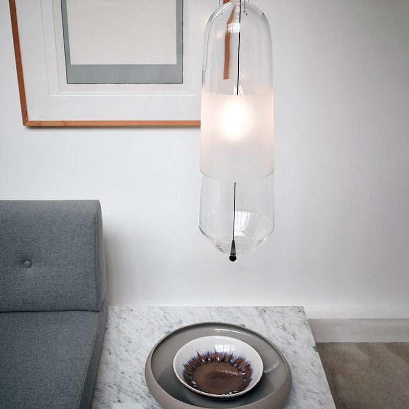 Taavita Pendant Light with Night Heating Cognac/Smoke/Clear Glass 1-Light Simple Ceiling Suspension Lamp with Pull Chain