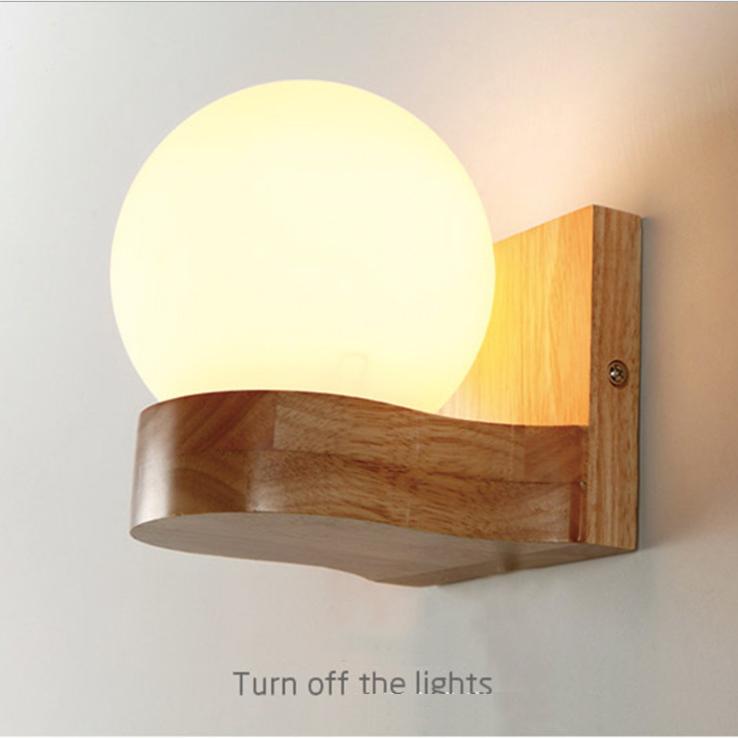 Modern Solid Wood Ball 1/2 Light Wall Lamp