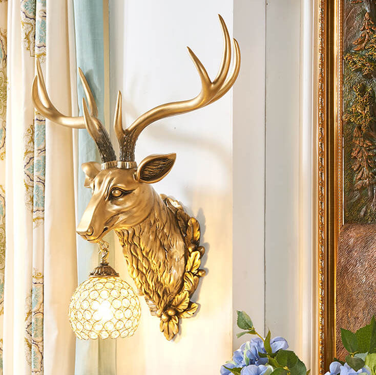 Taavita Retro Deer Head Resin Wall Lamp with 1 Light