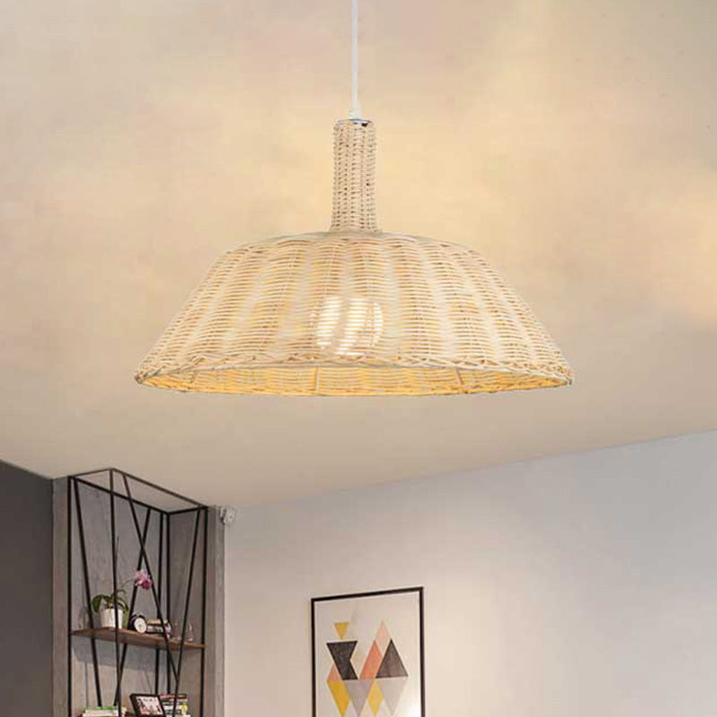 Country Style Hand-Woven Pendant Lighting with Taavita Barn Shade 15"/19" W 1 Bulb Indoor Suspension Lamp in Beige