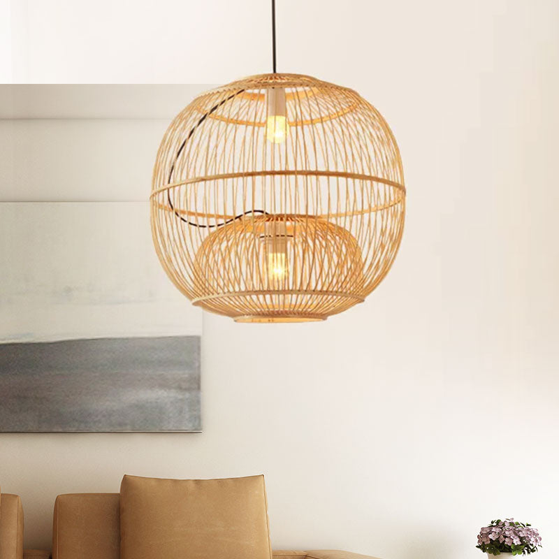 Taavita Pendant Lighting Shade Global Contemporary Style 2 Lights Beige Hanging Lamp for Restaurant, 14"/16" W