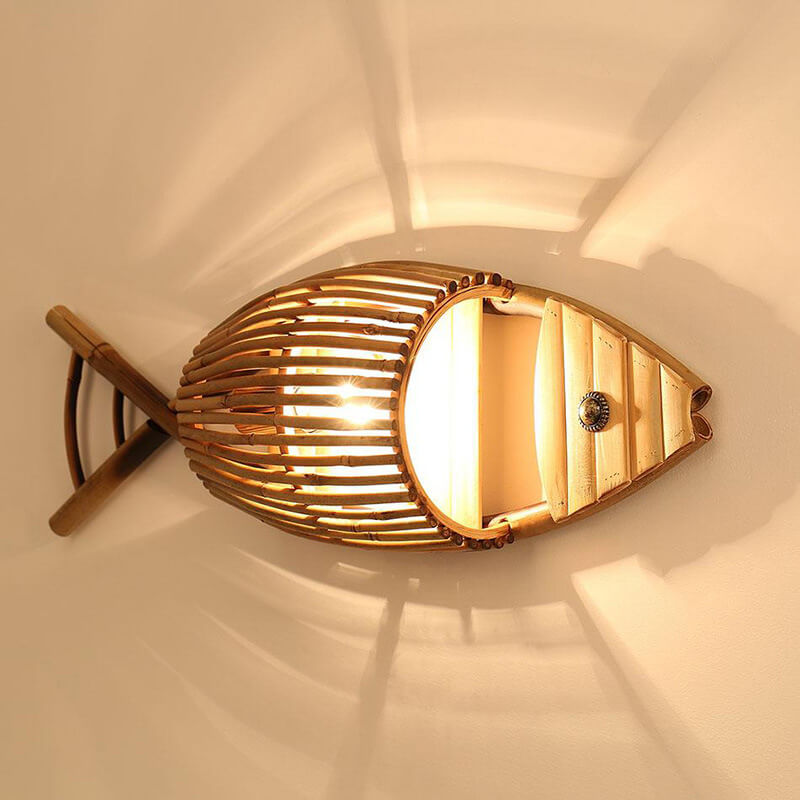 Taavita Fish Shaped Bamboo Weaving 1-Light Wall Sconce Lamp