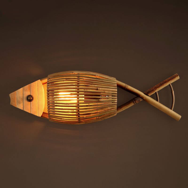 Taavita Fish Shaped Bamboo Weaving 1-Light Wall Sconce Lamp