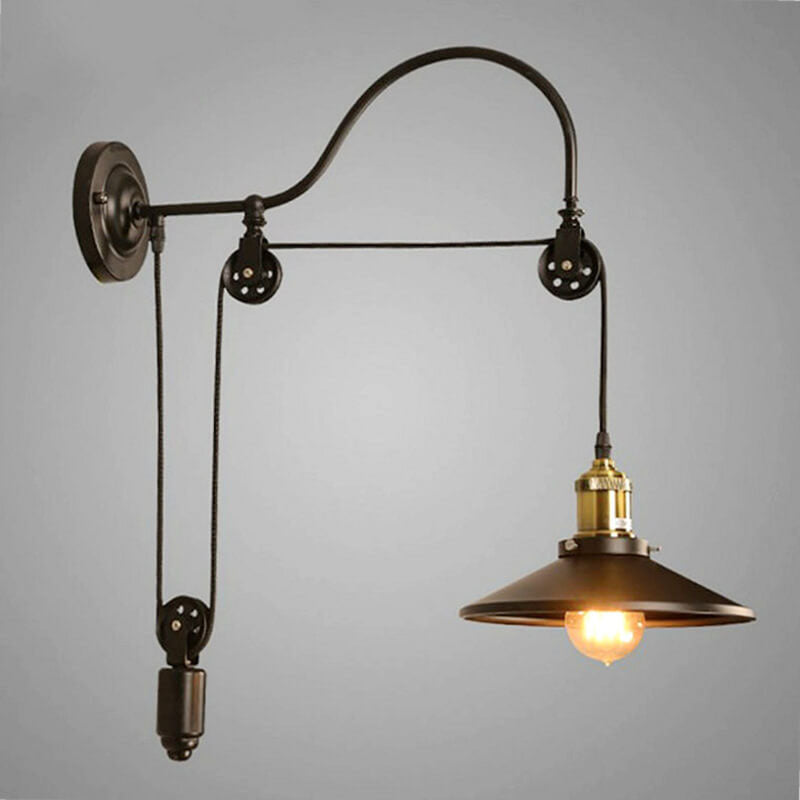 Taavita Industrial Wall Lamp made of Wrought Iron in Retro Style with 1 Light and Pulley