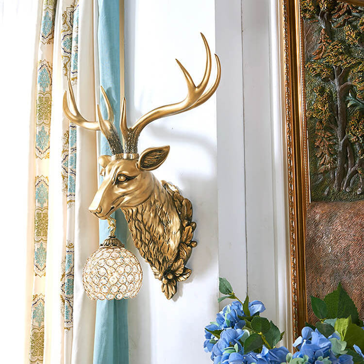 Taavita Retro Deer Head Resin Wall Lamp with 1 Light