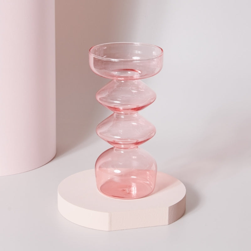 Taavita Pink Handblown Glass Taper Candle Holder & Vases