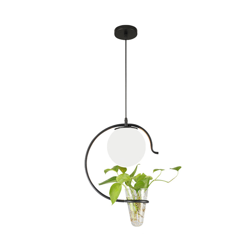 Industrial Globe Metal Hanging Pendant Light - 1 Bulb Milk White/Smoke Grey Glass LED Suspension in Black/Gold