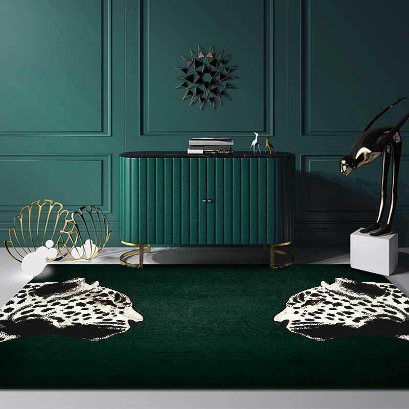 Funky Cheetah Pattern Rug Dark Green Novelty Rug Polyester Washable Anti-Slip Backing Area Rug for Living Room Clearhalo 'Area Rug' 'Modern' 'Rugs' Rug' 1610102