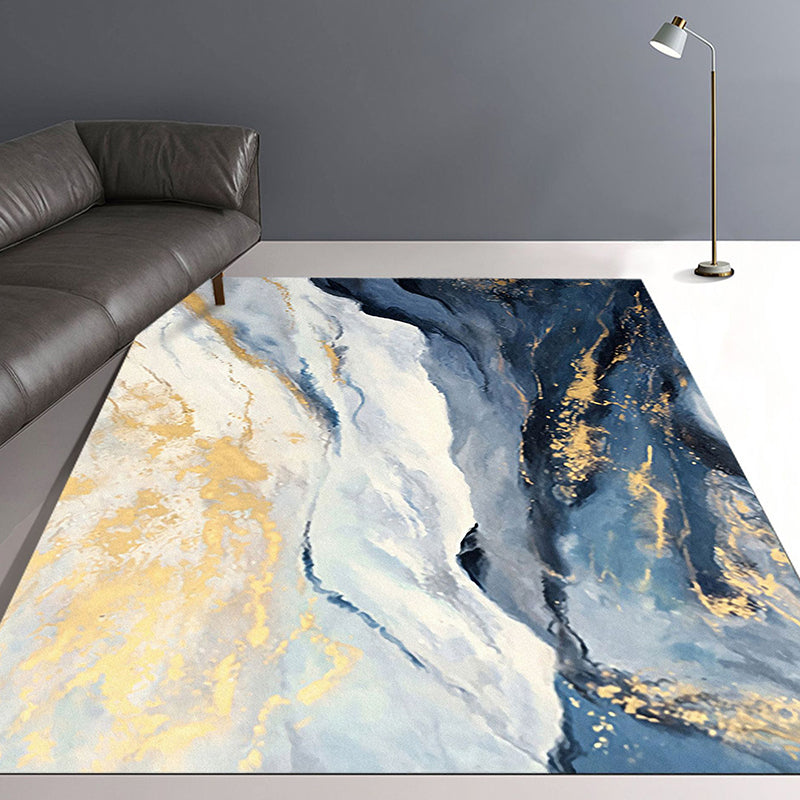 Blue and Gold Bedroom Rug Modern Abstract Cloud Pattern Area Rug Polyester Anti-Slip Washable Carpet Clearhalo 'Area Rug' 'Modern' 'Rugs' Rug' 1613848