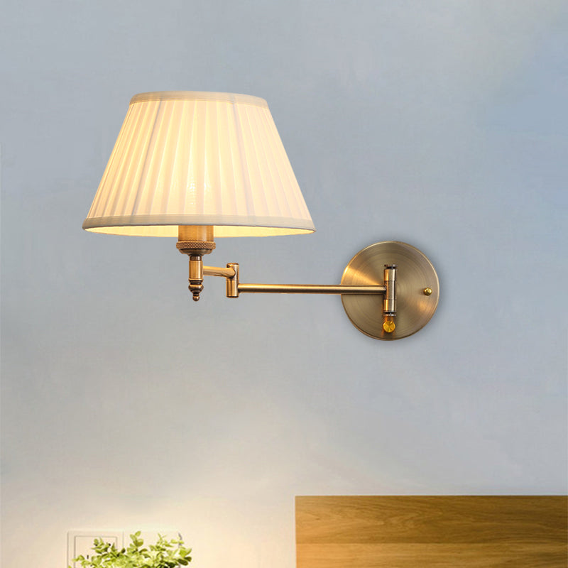 Fabric Beige Wall Lamp Sconce Pleated Cone Single Head Countryside Foldable Mount Light with Swing Arm from Taavita