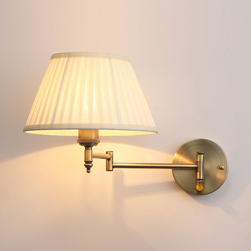 Fabric Beige Wall Lamp Sconce Pleated Cone Single Head Countryside Foldable Mount Light with Swing Arm from Taavita