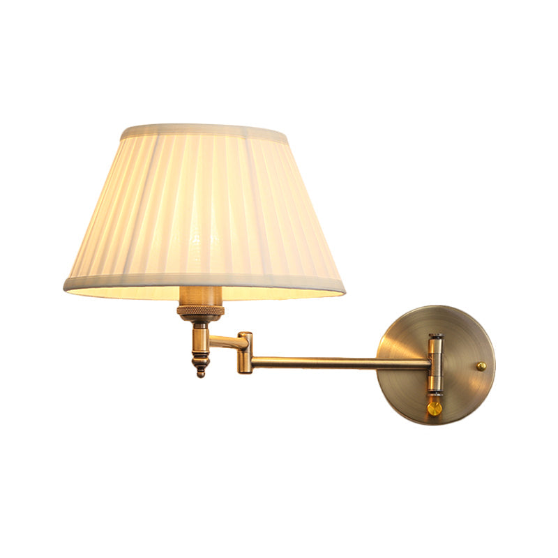 Fabric Beige Wall Lamp Sconce Pleated Cone Single Head Countryside Foldable Mount Light with Swing Arm from Taavita