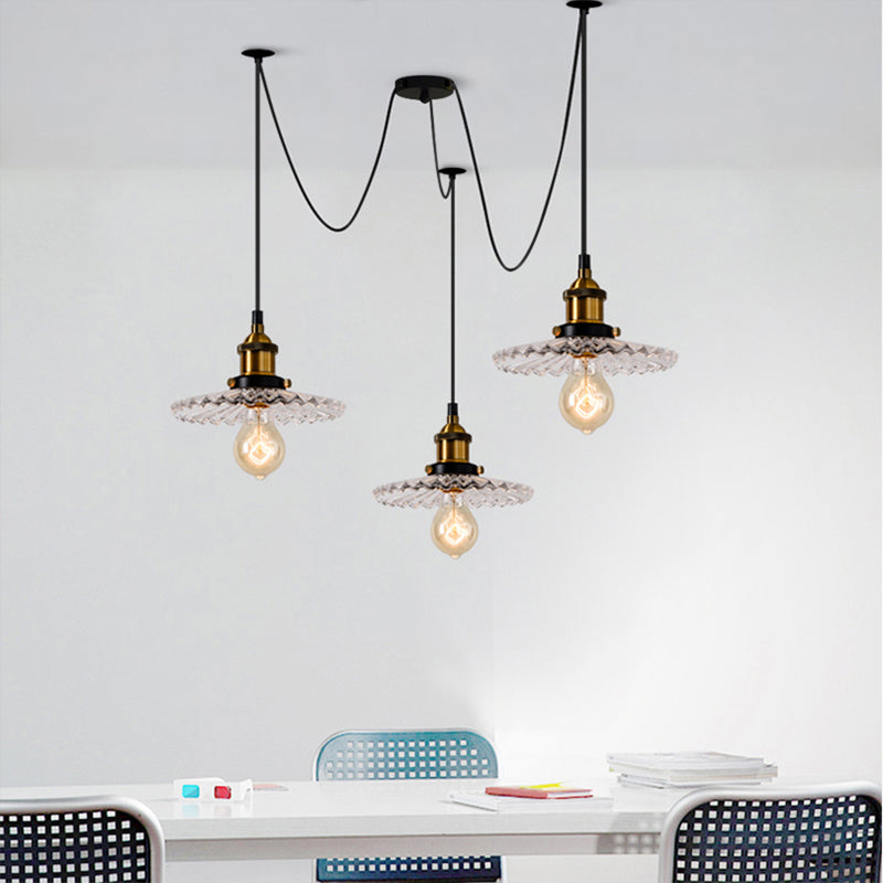 3/5-Light Multi-Pendant with Radial Wave Shadow Ribbed Glass Vintage Dining Room Hanging Light by Taavita