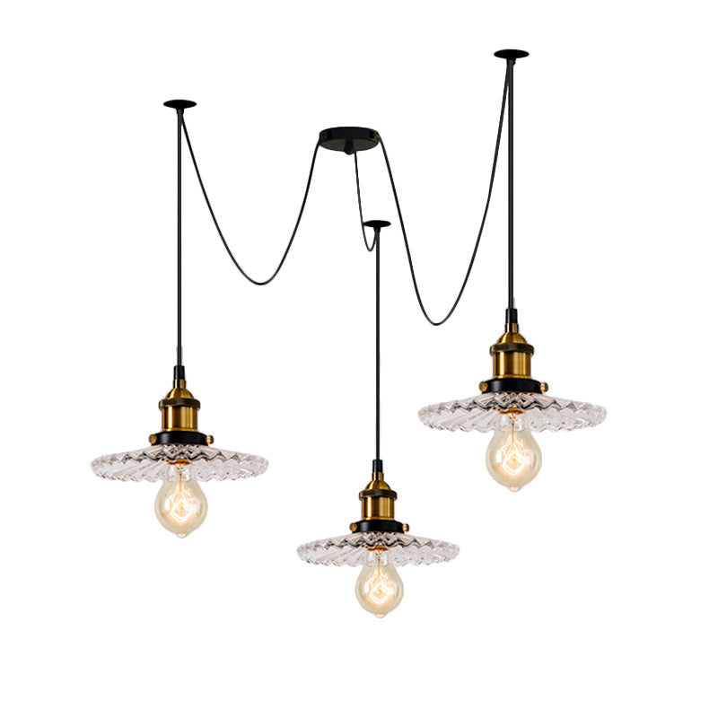 3/5-Light Multi-Pendant with Radial Wave Shadow Ribbed Glass Vintage Dining Room Hanging Light by Taavita