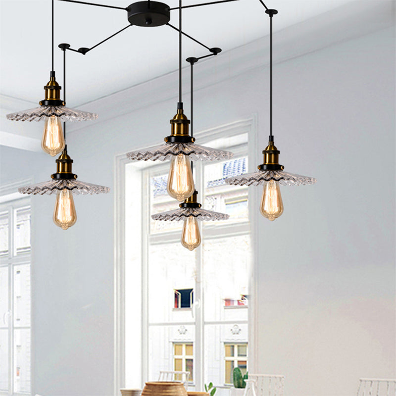 3/5-Light Multi-Pendant with Radial Wave Shadow Ribbed Glass Vintage Dining Room Hanging Light by Taavita