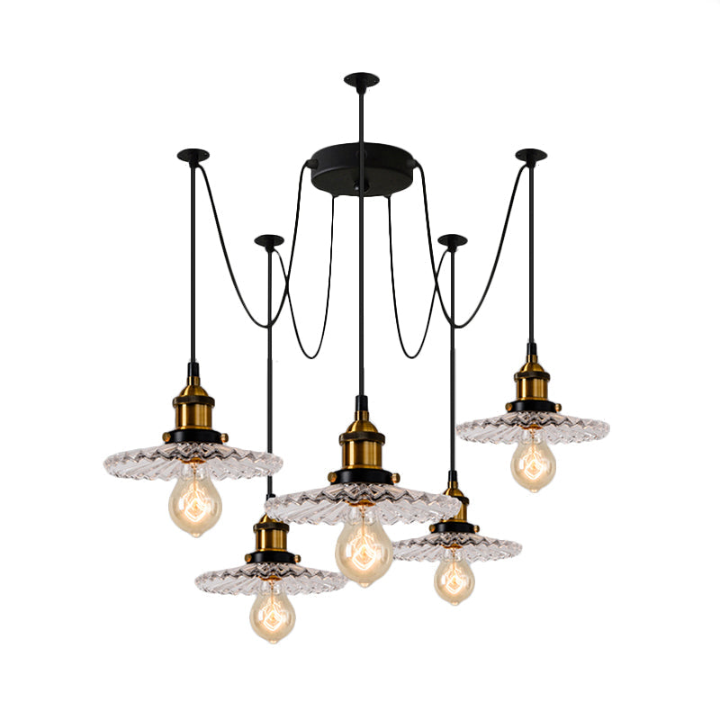 3/5-Light Multi-Pendant with Radial Wave Shadow Ribbed Glass Vintage Dining Room Hanging Light by Taavita