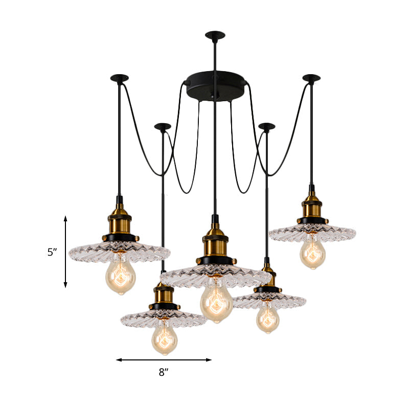 3/5-Light Multi-Pendant with Radial Wave Shadow Ribbed Glass Vintage Dining Room Hanging Light by Taavita