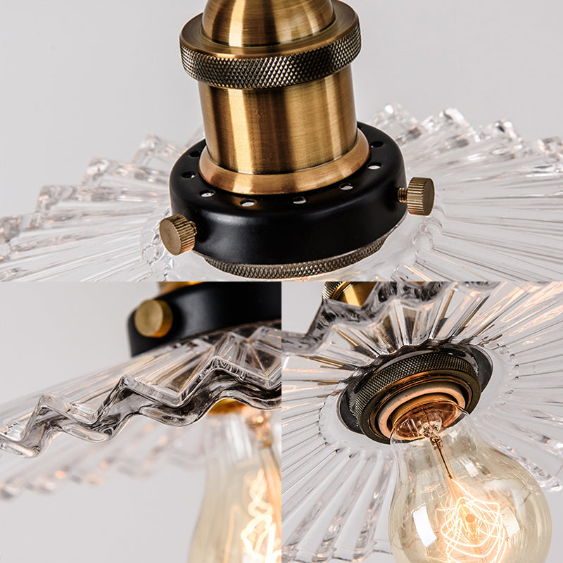 3/5-Light Industrial Multi Pendant with Radial Wave Shade Ribbed Glass Vintage Dining Room Hanging Light Fixture