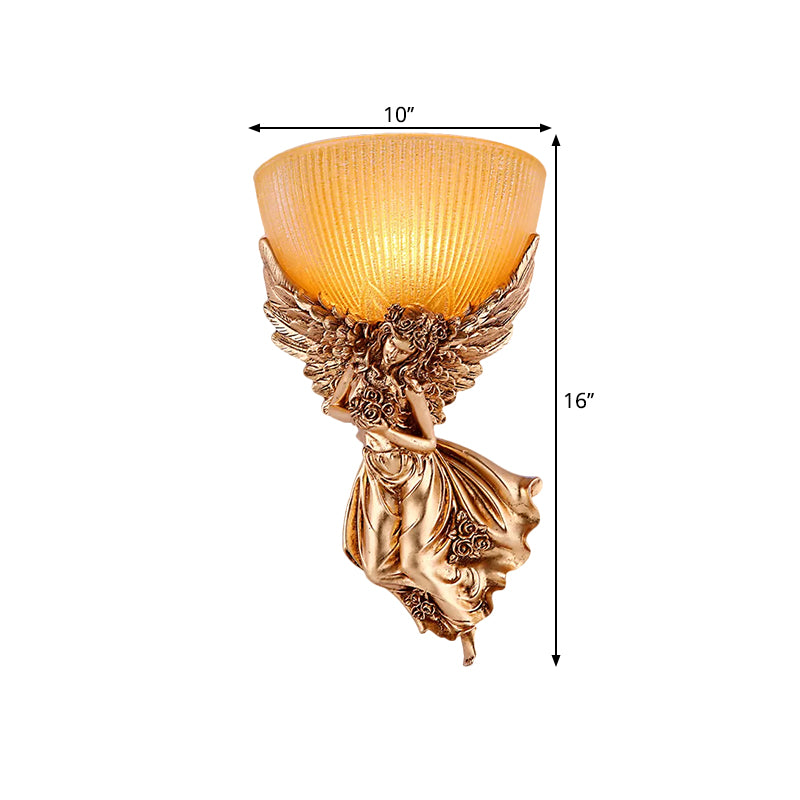 Taavita Lampen English Light Easy Landscape Gold Resin Wall Contact Lamp with Amber Glass Shade, Right, for Interiors, Rustic, E26/E27, 220V-240V / 110V-120V