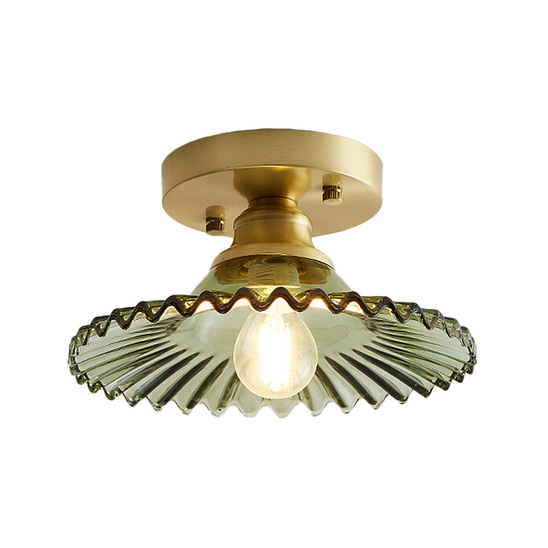 1 Light Equipped Half Flush Bright Industrial Clear/Green Ribbed Glass Ceiling by Taavita for Living Room