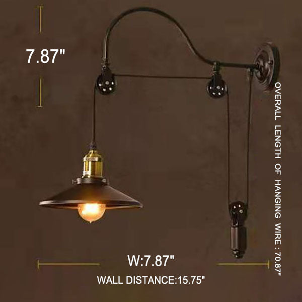 Taavita Industrial Wall Lamp made of Wrought Iron in Retro Style with 1 Light and Pulley