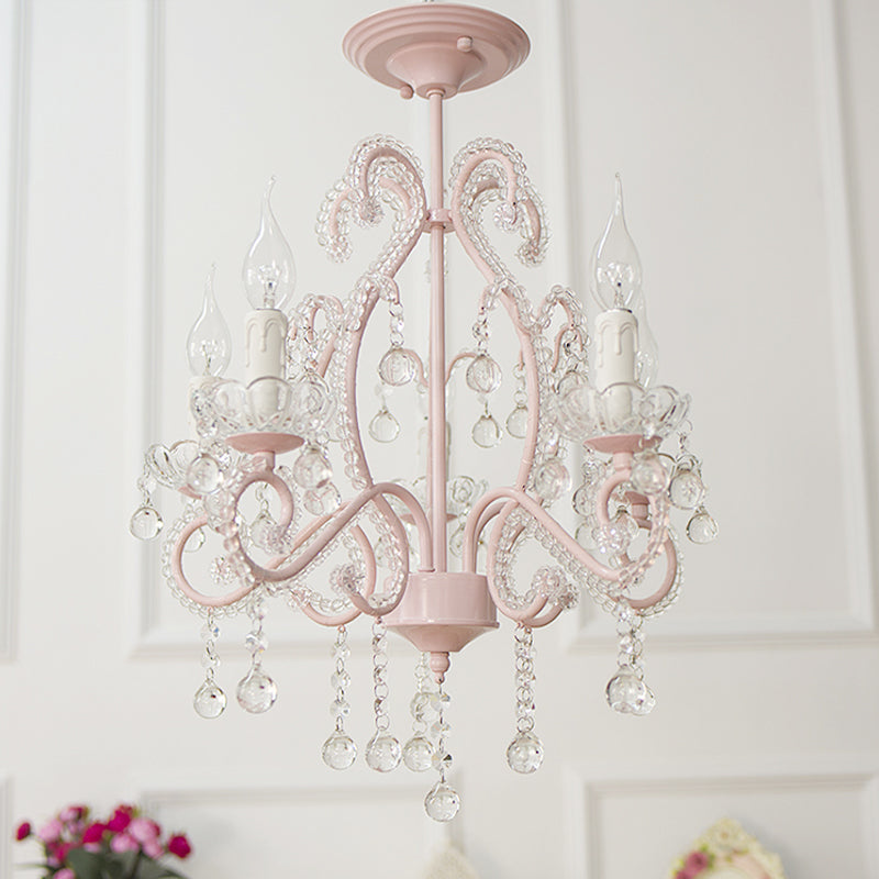 Taavita Girls Bedroom Chandelier, Nordic Style Pendant Lighting with Clear Crystal and Candle