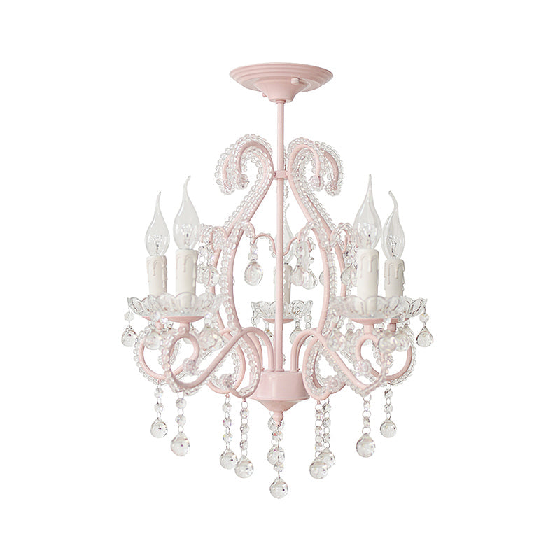 Taavita Girls Bedroom Chandelier, Nordic Style Pendant Lighting with Clear Crystal and Candle