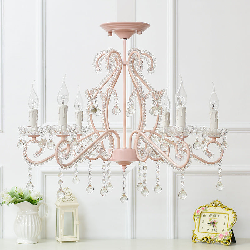 Taavita Girls Bedroom Chandelier, Nordic Style Pendant Lighting with Clear Crystal and Candle