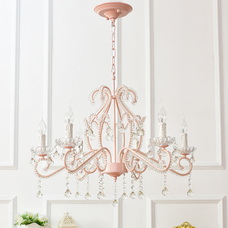 Taavita Girls Bedroom Chandelier, Nordic Style Pendant Lighting with Clear Crystal and Candle