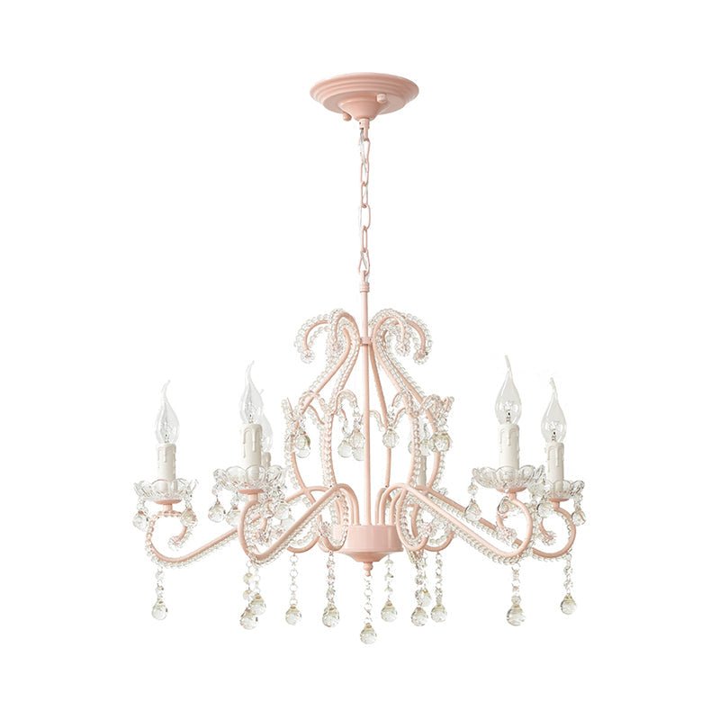 Taavita Girls Bedroom Chandelier, Nordic Style Pendant Lighting with Clear Crystal and Candle