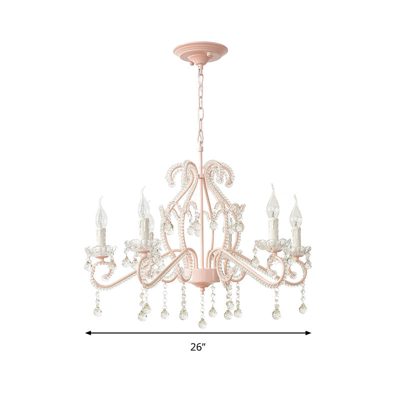 Taavita Girls Bedroom Chandelier, Nordic Style Pendant Lighting with Clear Crystal and Candle